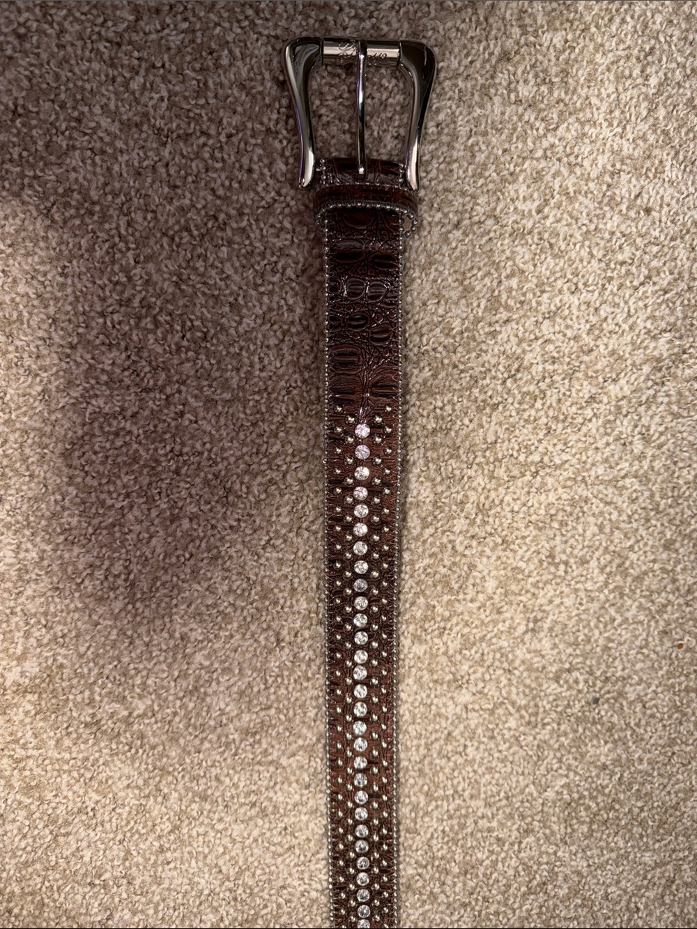 Guess Woman’s Brown Leather Belt with Crystal Accents